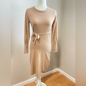 Pure Collection cashmere Tan Ribbed Tie Front Sheath Dress